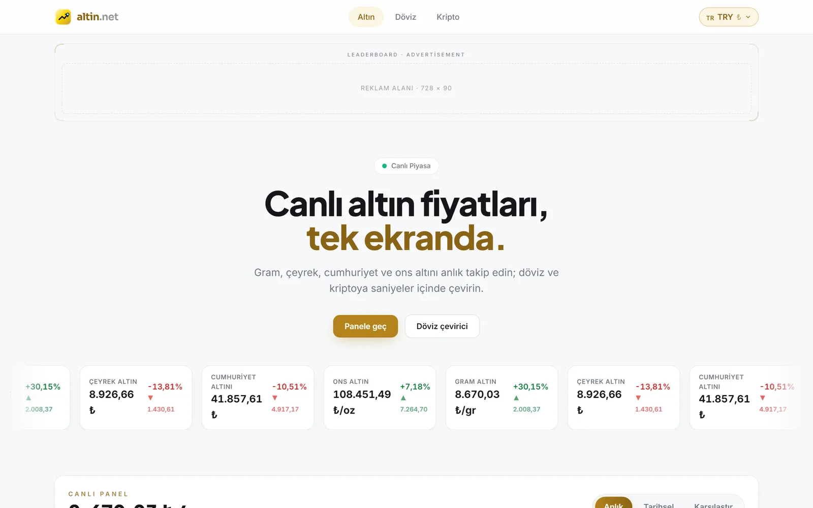 altin.net — Canlı Finans Takip Platformu — ekran 1