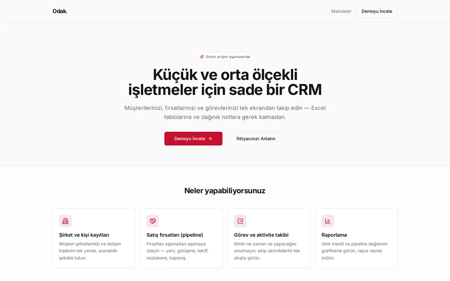 Odak CRM — Müşteri Yönetimi ekran görüntüsü