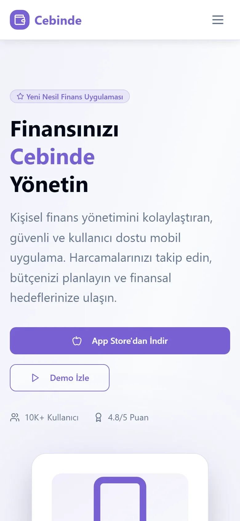 Cebinde — Kişisel Bütçe Takibi uygulama ekranı