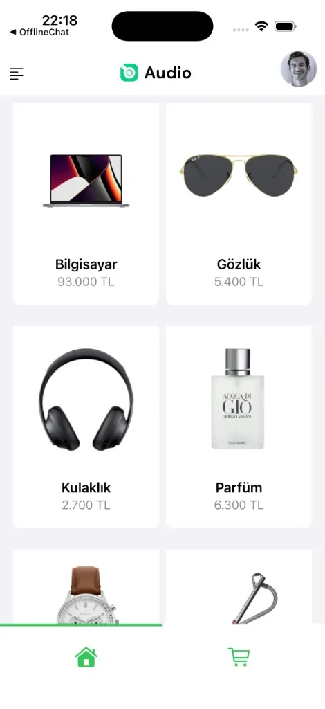 Audio — iOS E-Ticaret Uygulaması uygulama ekranı