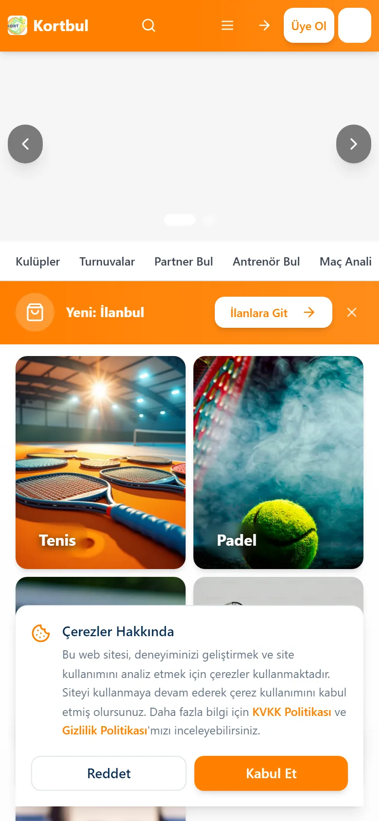 Kortbul — Kort Rezervasyon Platformu ekran görüntüsü